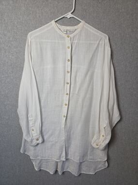 Vtg St Michael Marks & Spencer Linen White LS Button Up Tunic Womens UK 16 US 12